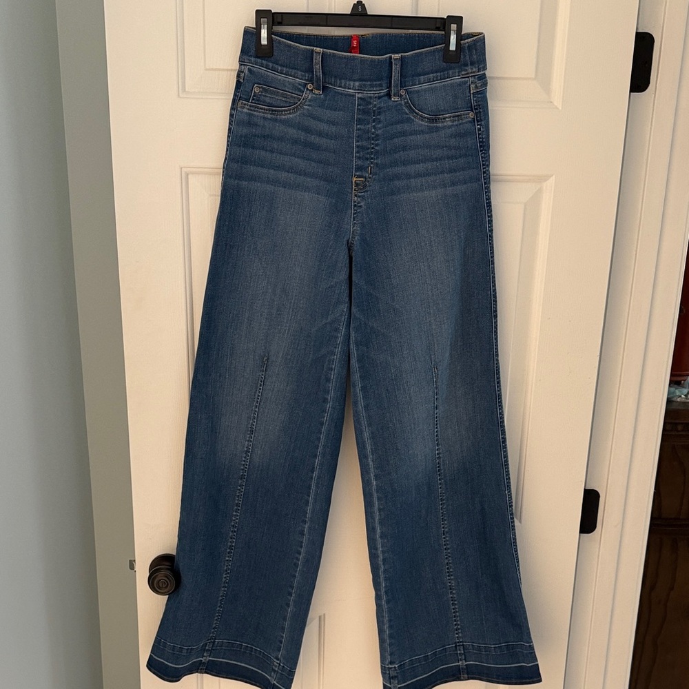 SPANX Wide-Leg Jeans in Medium Blue Denim